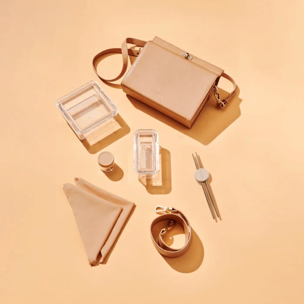 NEW IN BOX “The Lunch Kit” (Inka) Tan bag with modular InvisiSeal containers